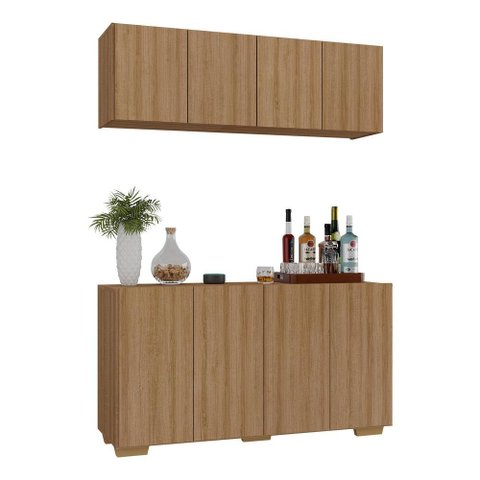 Kit Bar Armário Aéreo e Aparador 4 Portas Multimóveis Mp1087 Rustic/natural