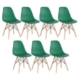 Kit 7 Cadeiras Charles Eames Eiffel Dsw - Base de Madeira Clara - Verde Escuro - 1