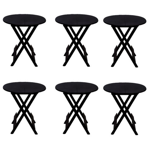 Kit 6 Mesas Redondas Dobráveis em Madeira Maciça 70x70 Preto Ideal para Bares e Restaurantes