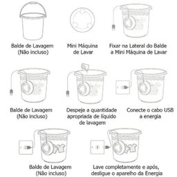 Mini Maquina Lavar Roupas no Balde Rotativo USB Portátil Lavadoura - 4