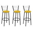 Ver imagem 1 de Kit 3 Banquetas Alta Preta com Encosto Assento Amarelo Jaddi