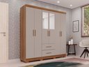 Ver imagem 7 de Guarda-roupa Casal 6 Portas 2 Gavetas com Espelho Estrela Premium Salleto Cinamomo/off White