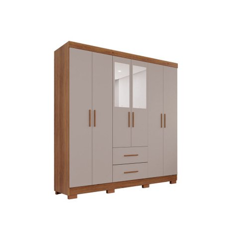 Guarda-roupa Casal 6 Portas 2 Gavetas com Espelho Estrela Premium Salleto Cinamomo/off White