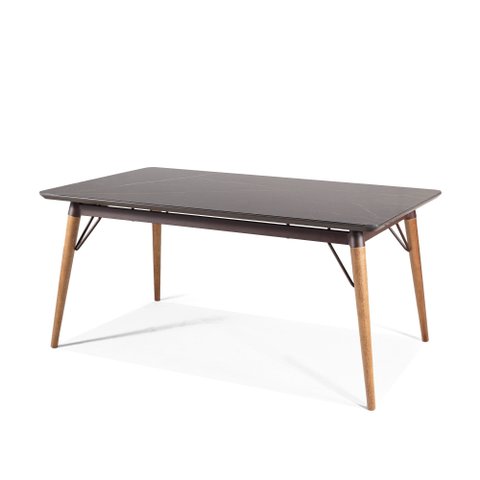 Mesa Jantar Netuno 6 Lugares 160x100 Cm Pés Madeira Metal Vidro Marmorizado Mr