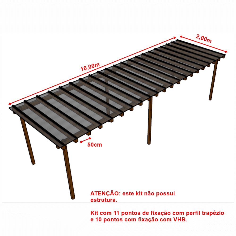 Ver imagem 2 de Cobertura Policarbonato Alveolar 10,00m x 2,00m fume 4mm