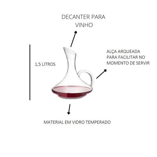 Decanter Vinho 1,5L Vidro Lapidado Moderno - 2