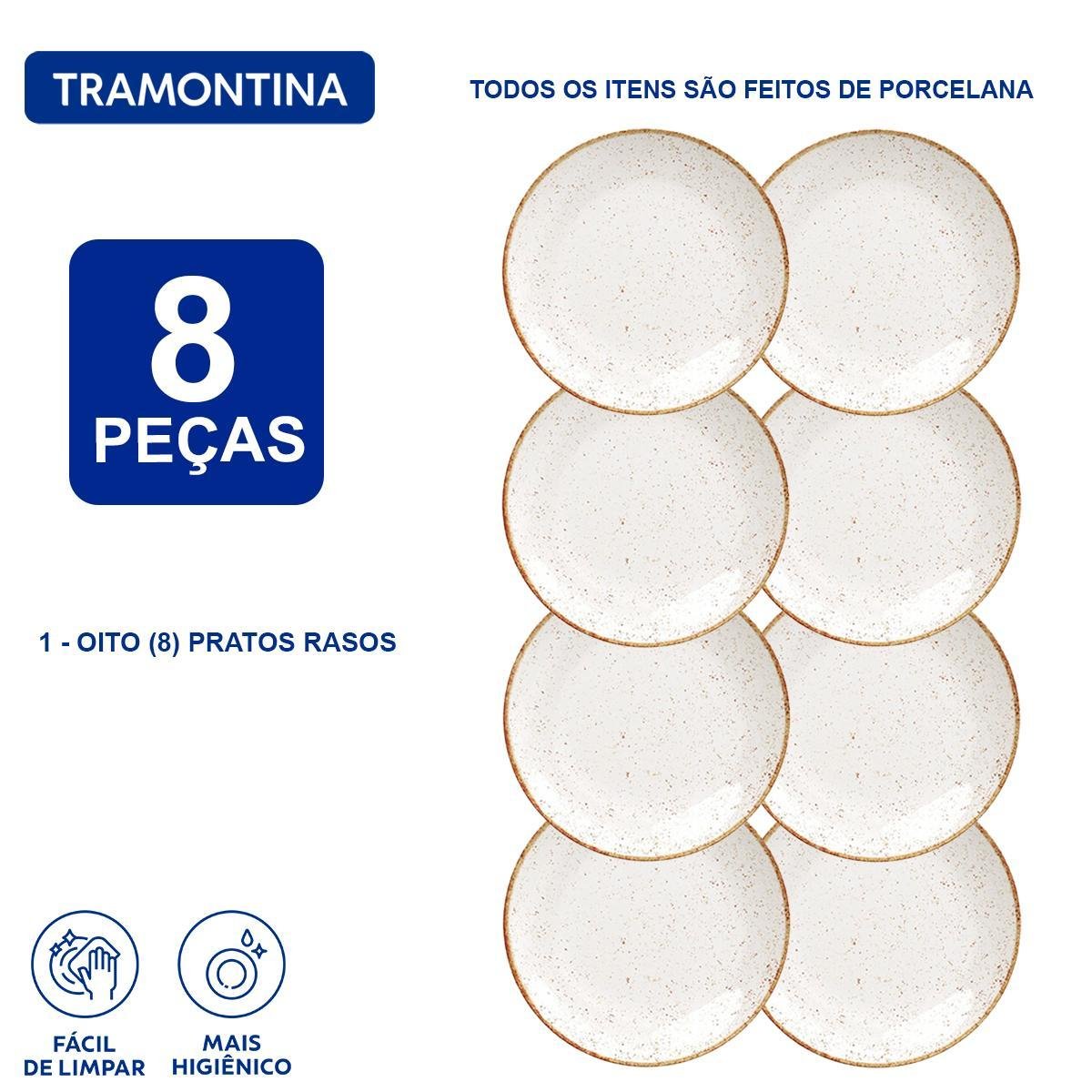 Jogo de Pratos Tramontina Rústico Marrom Porcelana 8 Peças - 2