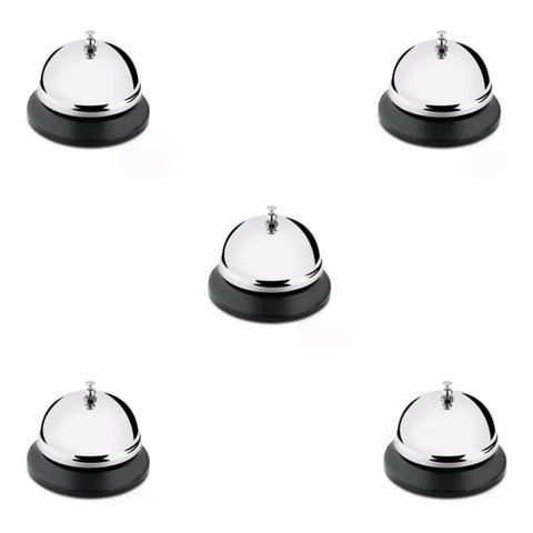 Kit 5 Campainha de Mesa Mão Sino Sineta P/ Recepção Restaurante Comércio
