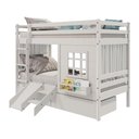 Ver imagem 2 de Beliche Infantil com Janela Gavetas Escorregador e Cortina Madeira Maciça Branco Housin