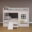 Ver imagem 1 de Beliche Infantil com Janela Gavetas Escorregador e Cortina Madeira Maciça Branco Housin