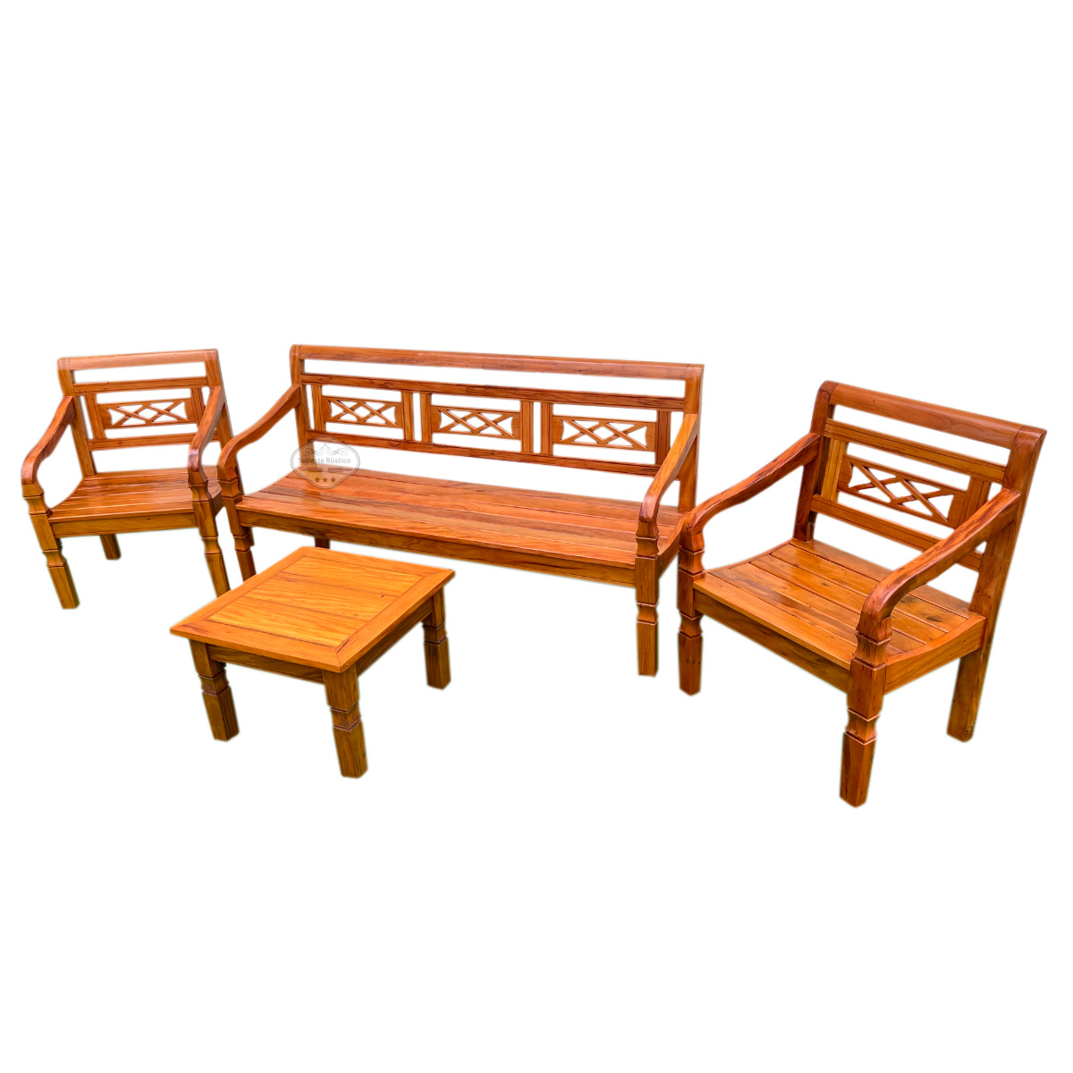 Kit Jogo de Banco Com Mesa de Centro em Madeira de Demolição Modelo X Sudeste Rústico - 4