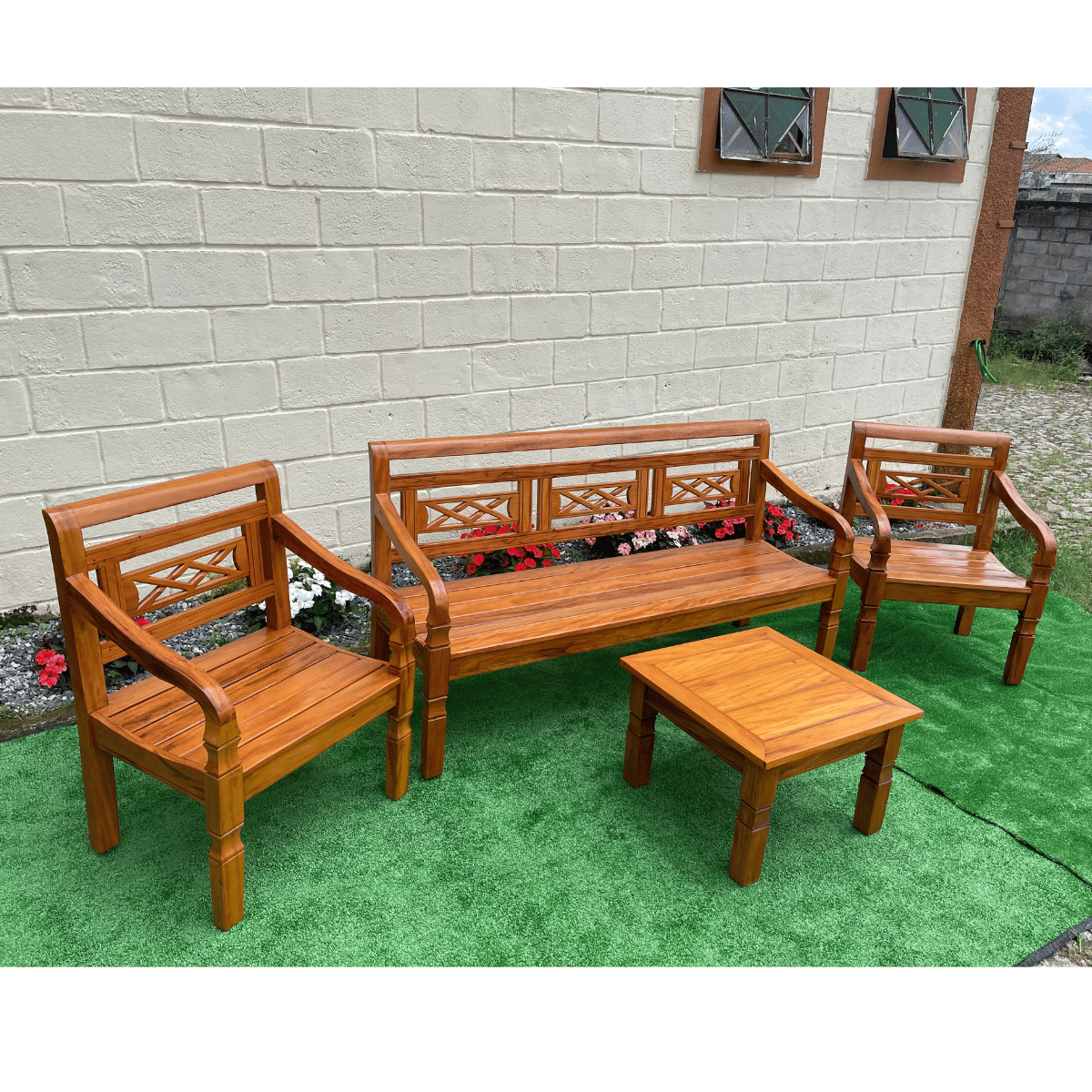 Kit Jogo de Banco Com Mesa de Centro em Madeira de Demolição Modelo X Sudeste Rústico - 2