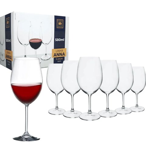 Jogo de 6 Taças para Água e Vinho Anna 580ml Cristal Bohemia