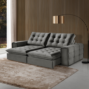 Sofá 180 Galliano Retrátil Reclinável Conforto Sofisticação:cinza