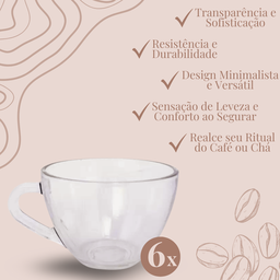 Jogo Xicaras Café/chá Vidro Transparente 220ml 6 Pç S/ Pires - 5