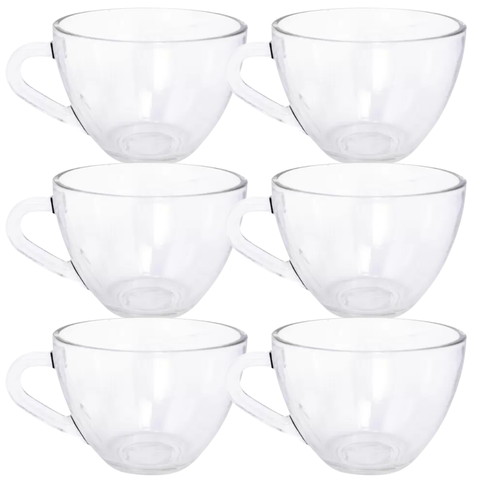 Jogo Xicaras Café/chá Vidro Transparente 220ml 6 Pç S/ Pires