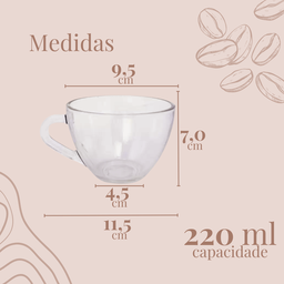 Jogo Xicaras Café/chá Vidro Transparente 220ml 6 Pç S/ Pires - 6