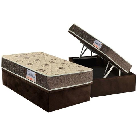 Cama Box Baú Solteiro: Colchão Espuma Orthoflex D33 / Ep Matera + Base Crc Suede Brown(88x188)