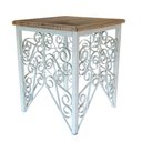Ver imagem 2 de Mesa de Canto para Sala de Ferro Artesanal Rustica Decorativa com Madeira - Branco