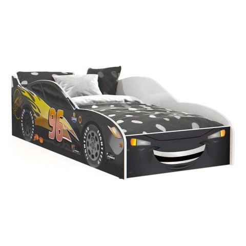 Cama Carro Infantil Montessoriana Mcqueen Quarto Criança Moderno Grade Proteção Carrinho Cor Preto