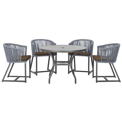 Mesa com 4 Cadeiras de Jantar Roma 100cm e Noronha em Aluminío Preto Corda Nautica Estofado 9 Trama