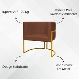 Poltrona Decorativa Para Sala Recepção Escritório Luna Suede Base de Ferro Dourada - 8
