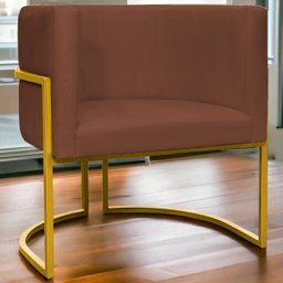 Poltrona Decorativa Para Sala Recepção Escritório Luna Suede Base de Ferro Dourada - 2