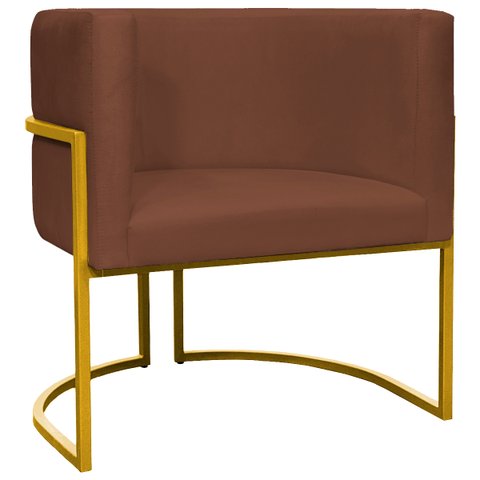 Poltrona Decorativa Para Sala Recepção Escritório Luna Suede Base de Ferro Dourada