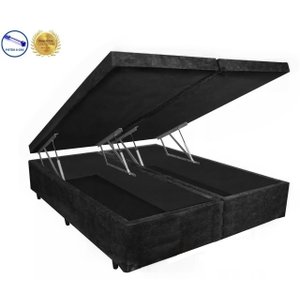 Base Box Baú Queen Bipartido Belos Sonhos Suede Preto 49x158x198
