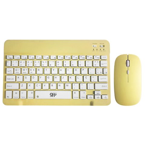 Kit Teclado e Mouse sem Fio A6732 Amarelo Conexão Recarregável Ultra Fino Cor:amarelo