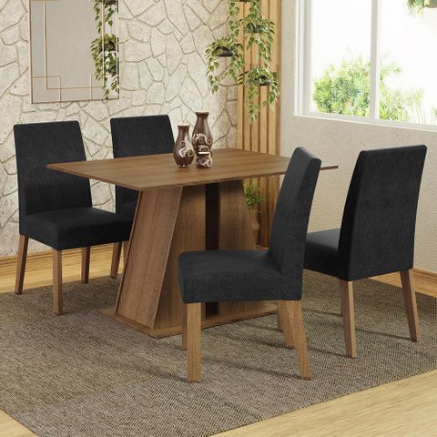 Conjunto Sala de Jantar Mesa Tampo de Madeira 4 Cadeiras Rustic/oxford Agnes Madesa