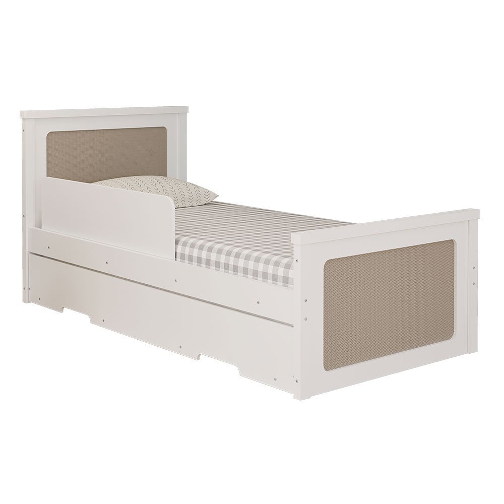 Bicama Solteiro Bela Branco com proteção lateral e cama auxiliar - 100% MDF - Cimol - 1