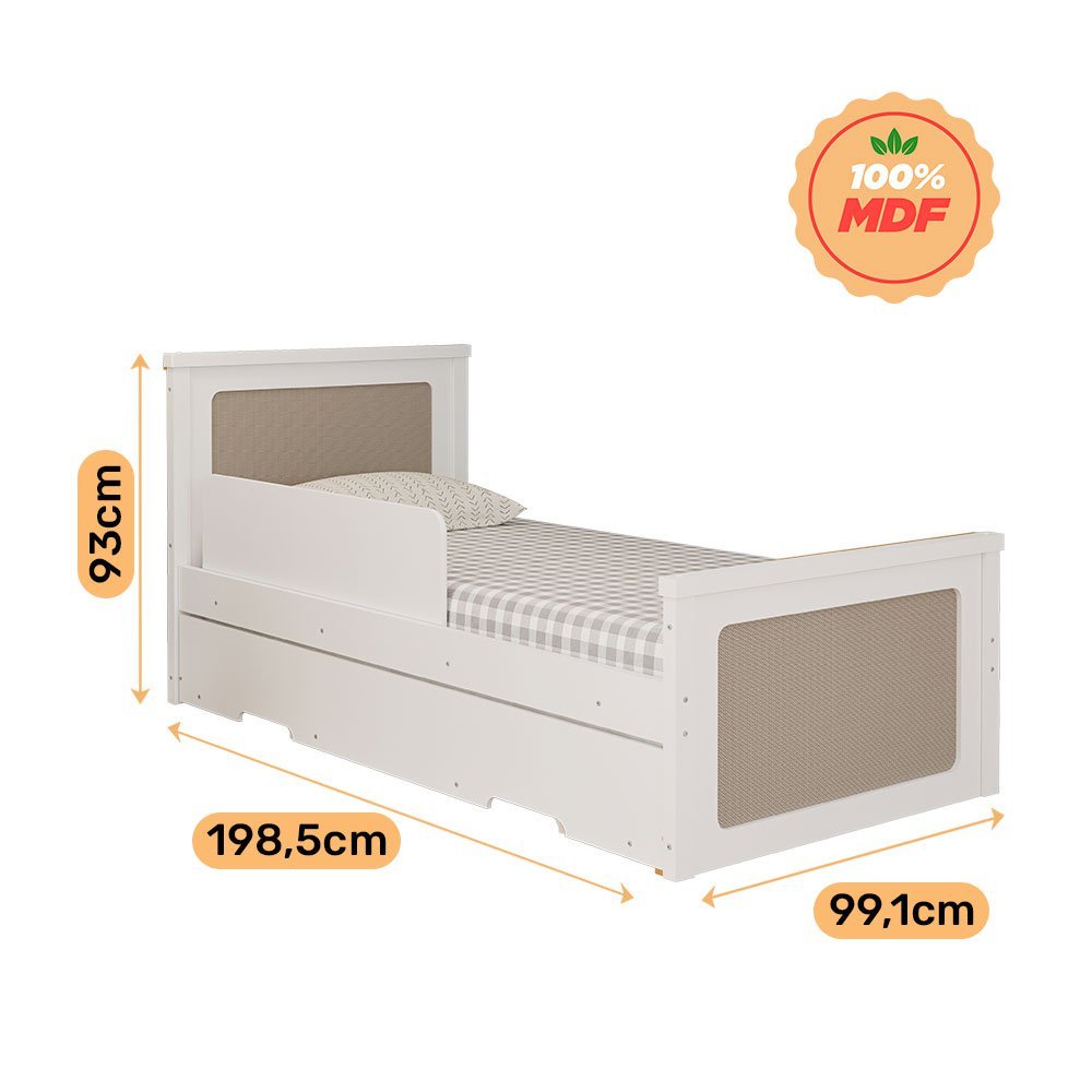 Bicama Solteiro Bela Branco com proteção lateral e cama auxiliar - 100% MDF - Cimol - 4