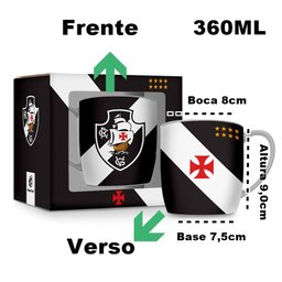 Caneca Porcelana Premium Brasfoot Vasco 01 300 Ml Urban Licenciada Branco - 3