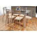 Ver imagem 1 de Conjunto: Mesa Sala Jantar Elba C/ Tampo Vidro 150cm + 6 Cadeiras Portugal Cromado/courano Nude