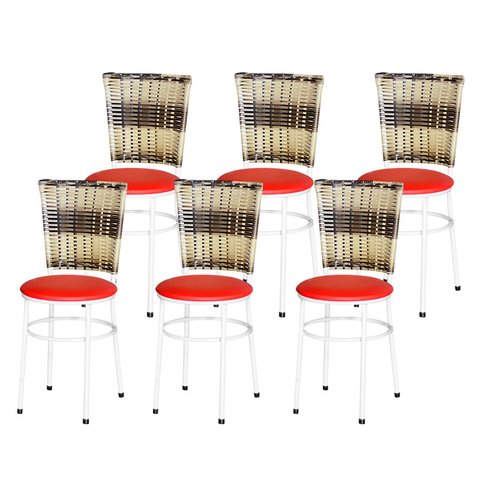 6 Cadeiras para Mesa Branca Hawai Cappuccino Premium:vermelho
