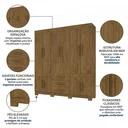 Ver imagem 4 de Guarda-Roupa Casal 10 Portas, 3 Gavetas e Pés MDF Safira Plus Marrom/Cinamomo