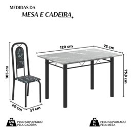 Conjunto de Sala de Jantar com 1 Mesa Granito e 4 Cadeiras Lara - 3