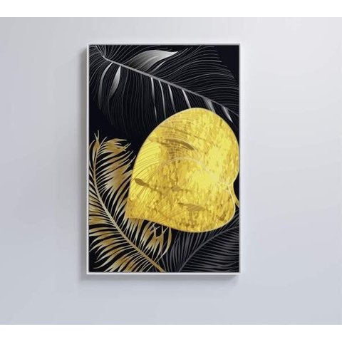 Quadro Folhas Douradas 1 - 80x120 - Tecido Canvas