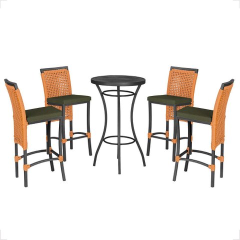 Mesa Bistro e 4 Banquetas Roma Preta Corda Náutica 13 Trama Original