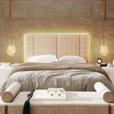 Ver imagem 4 de Cabeceira Estofada Painel Led Cama Casal 140 Cm Tecido Buclé Bege