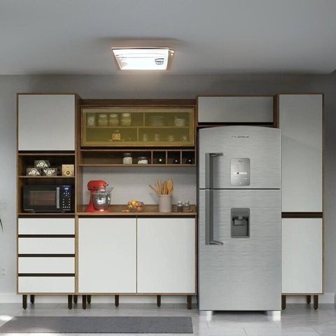 Cozinha Compacta 5 Peças 7 Portas 4 Gavetas Confort Branco/Cinamomo/Off-White