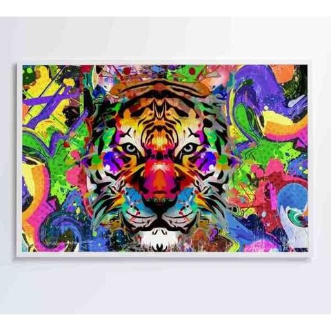 Quadro Tigre Colorido - 90x60 - Vidro Impresso