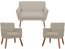 Ver imagem 1 de Kit Namoradeira + 2 Poltronas Decorativa Cecília Suede Bege Pés Madeira Mz Decor
