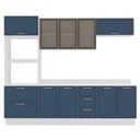 Ver imagem 3 de Cozinha Amara Armários Aéreos Porta Vidro Torre Quente Balcões Tampo Rodapé Branco/Azul 250782
