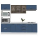 Ver imagem 2 de Cozinha Amara Armários Aéreos Porta Vidro Torre Quente Balcões Tampo Rodapé Branco/Azul 250782