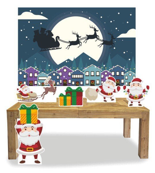 Kit Display mdf Feliz Natal Papai Noel Com 05 Pçs + Painel