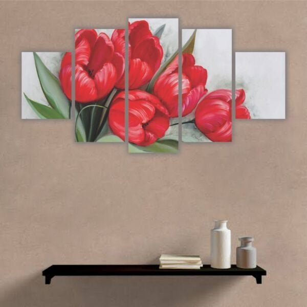 Quadros Decorativos Mosaico MDF Floral Flores Buquê de Tulipas Vermelhas 115x60cm - 6