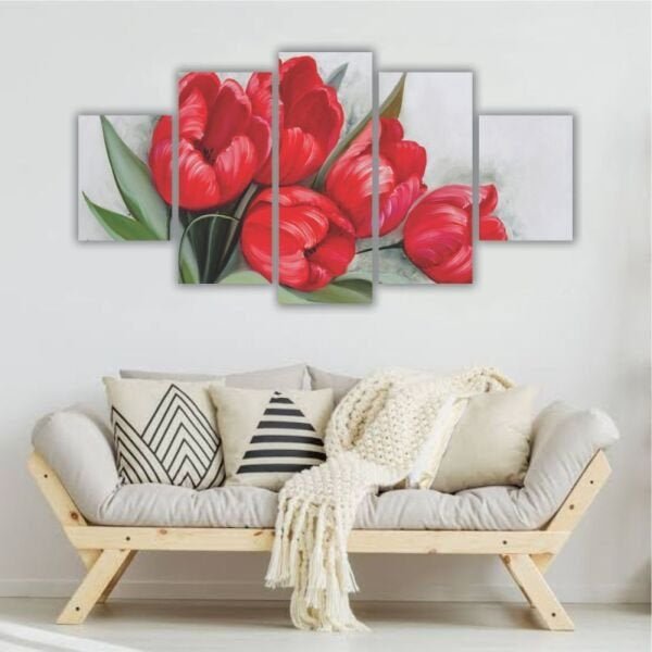 Quadros Decorativos Mosaico MDF Floral Flores Buquê de Tulipas Vermelhas 115x60cm - 7