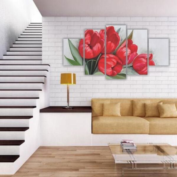 Quadros Decorativos Mosaico MDF Floral Flores Buquê de Tulipas Vermelhas 115x60cm - 5